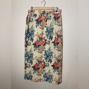 Vintage Talbots size 14 wrap skirt floral print pockets linen cotton blend